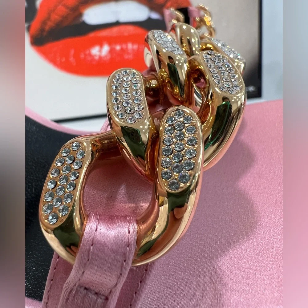 VERSACE Charm Crystal Chain High-Heel Sandals in PInk IT39/US9